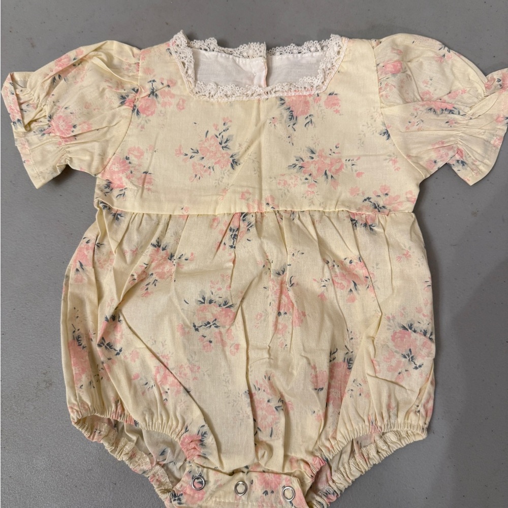 Floral Baby Romper with Lace Trim